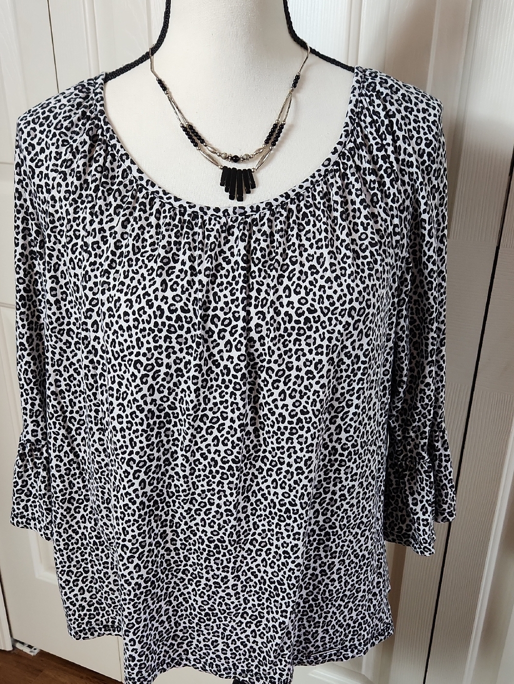 Michael Kors Black & White Leopard Print Scoop Neck Tunic